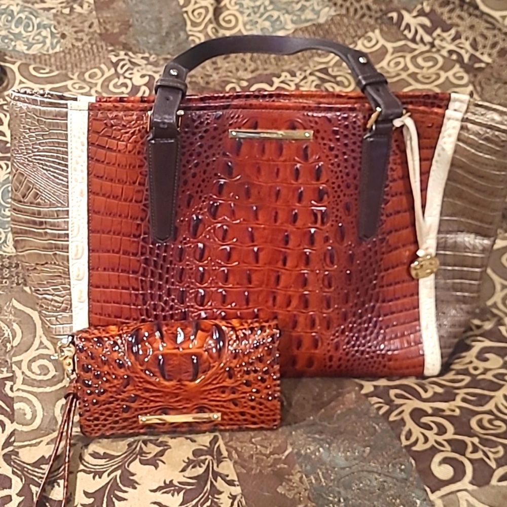 Brahmin Pecan Azuma tote w/pecan Debra wristlet *No Dustbag*
